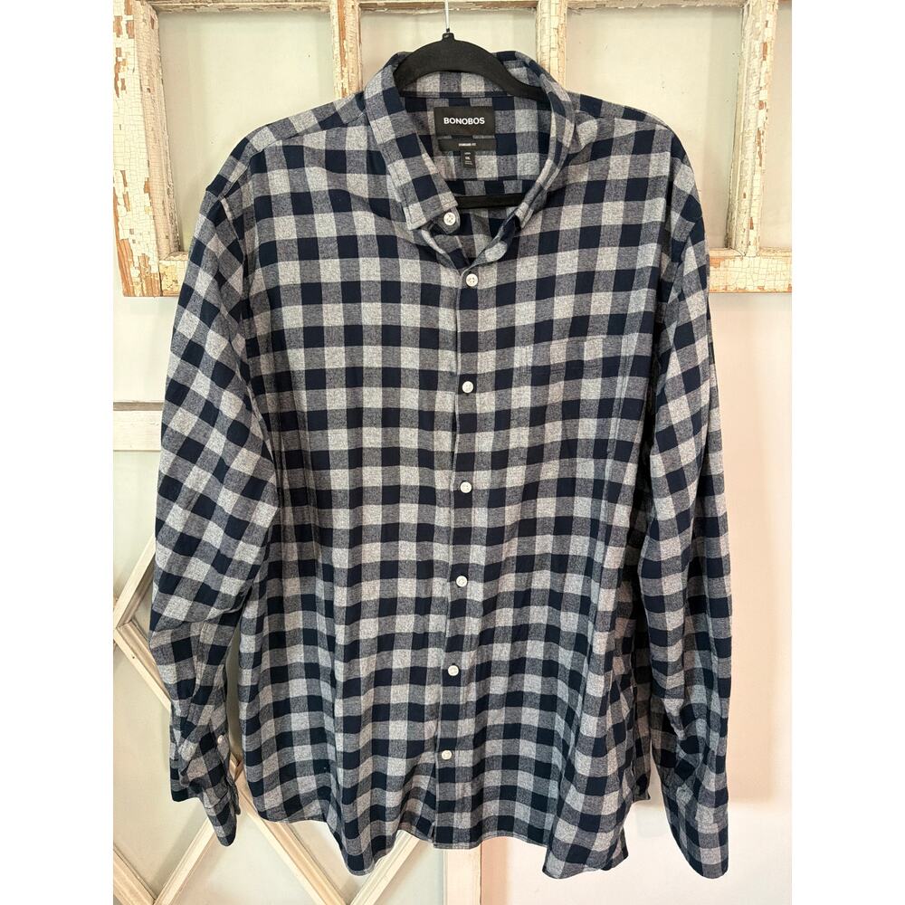 Bonobos size XXL Navy & gray checkered plaid button down shirt